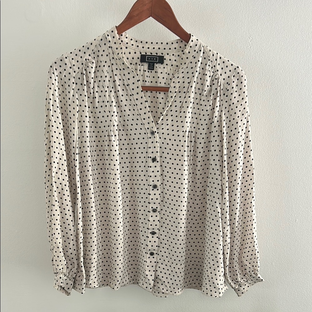 AYR Cream 3/4 Sleeve Blouse with Mandarin Collar